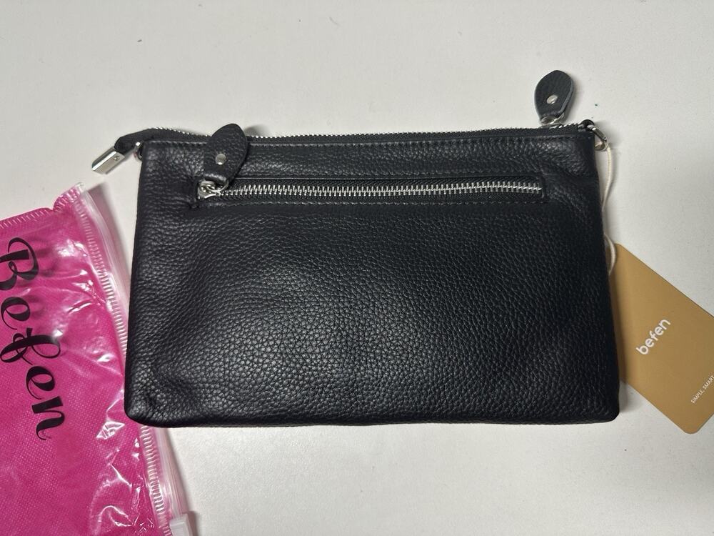 befen Women's Black Genuine Leather Wristlet Clutch Crossbody Phone Bags Wallet